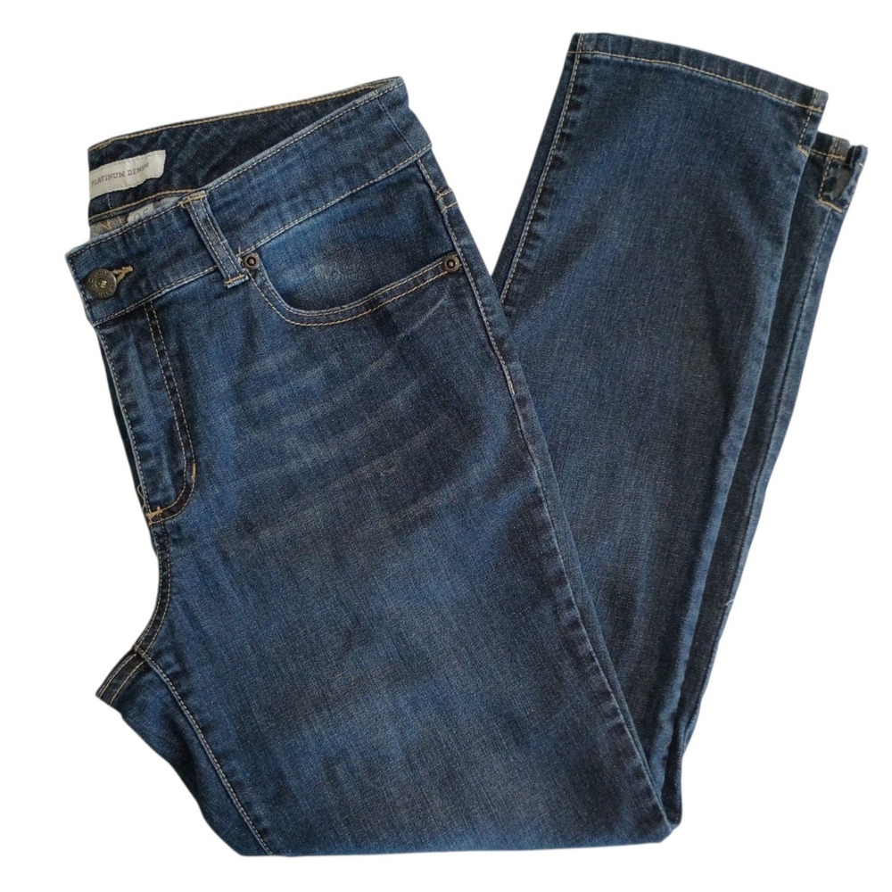 Chicos Platinum Denim Womens Size 0.5 Dark Wash Slim Ankle Jeans Side Slit 6